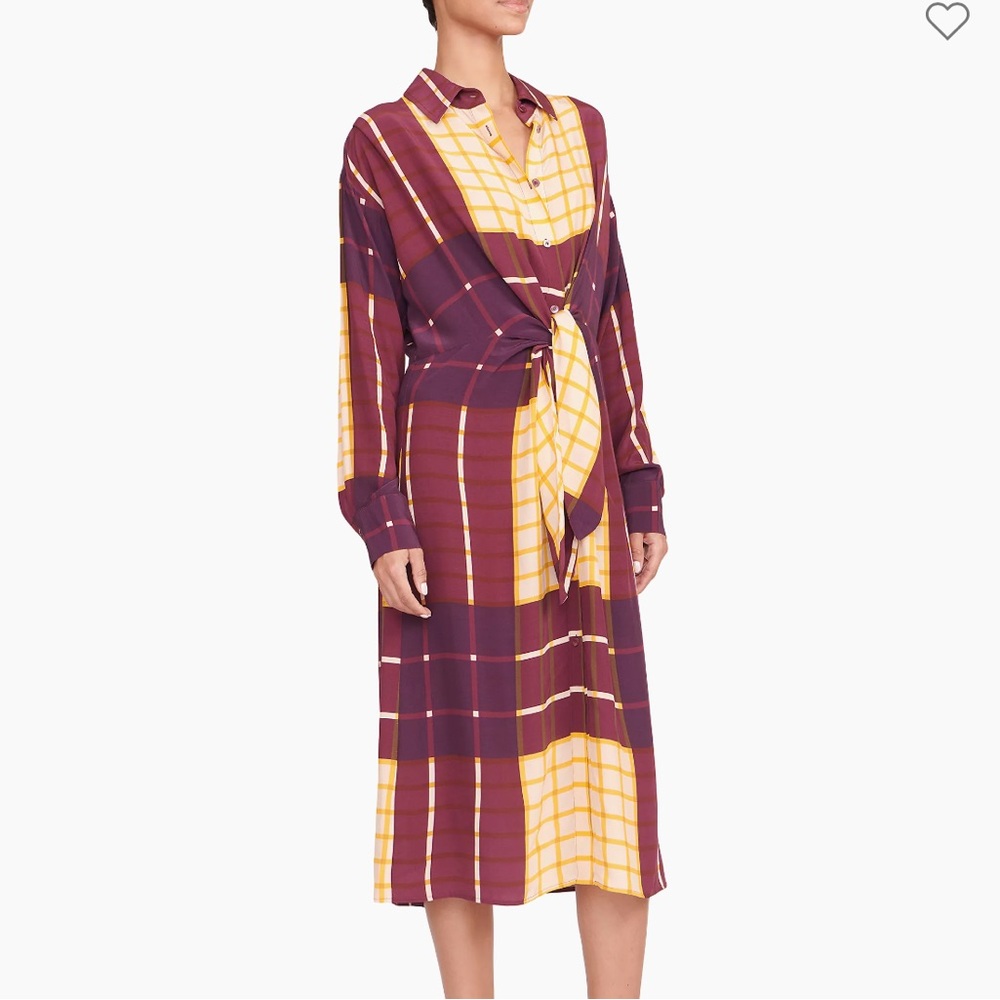 NWT STAUD Elsa button front maroon shirt dress - Picture 4 of 10